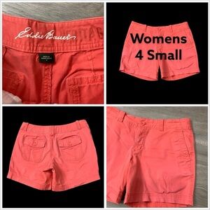 Women's Eddie Bauer 4 Small Shorts Pink Coral Twill Chino Khakis Cotton Stretch